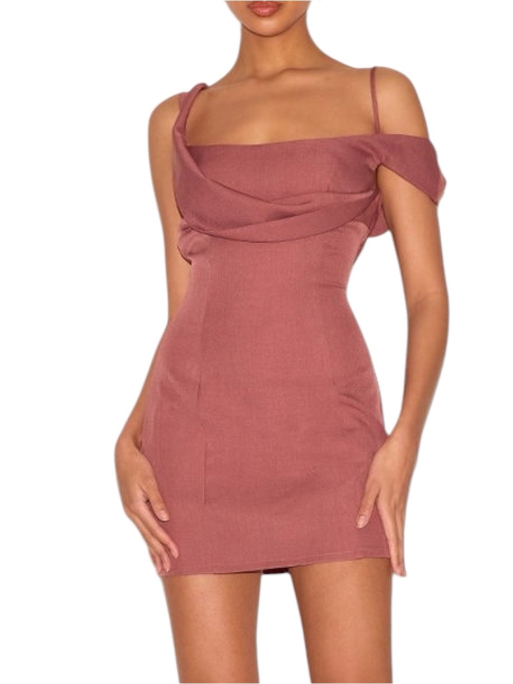 PrettyLittleThing Dusty Rose One Shoulder Draped Mini Dress NWT Size 12